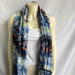 Dark Blue/Light Blue/Cream/Peach/Dark Pink Gauzy Multi-color Scarf